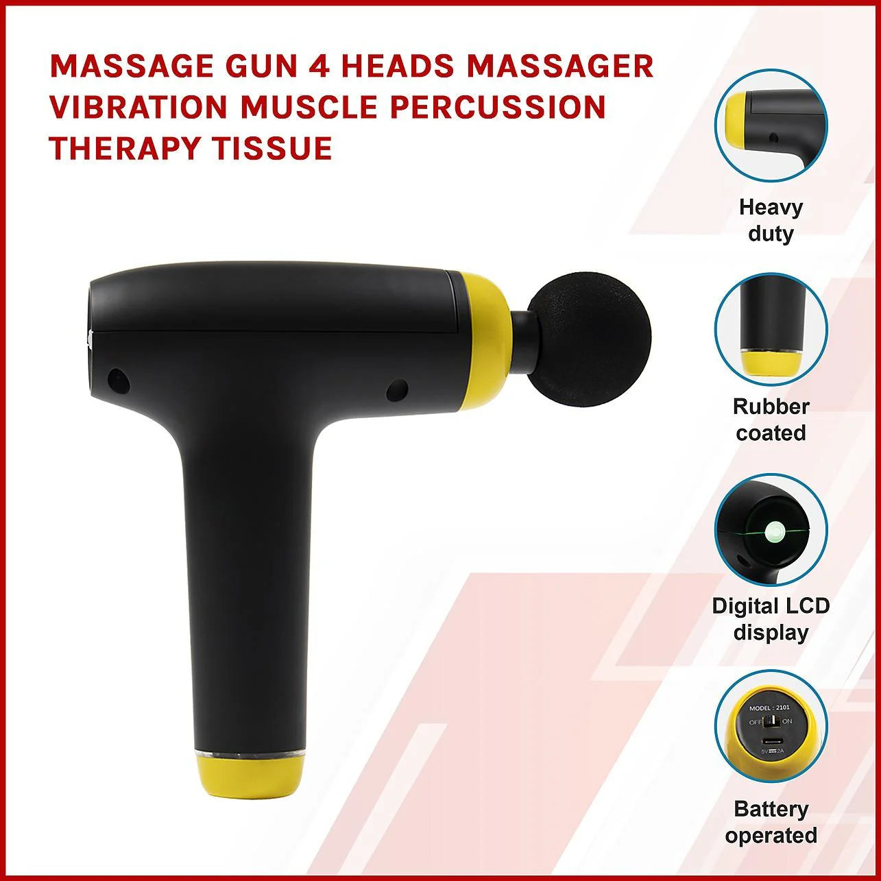 ASAYA Deep Tissue Massage Gun – 4 Heads Percussion Muscle Massager